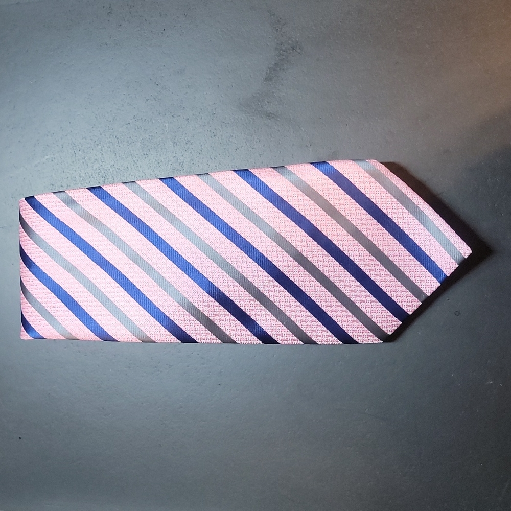 Pink blue and gray striped men's dress tie